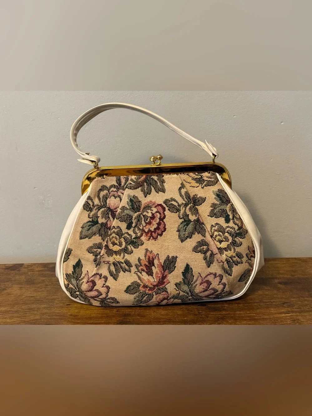 Vintage JR Miami Tapestry Top-Handle Bag in Cream and Pink